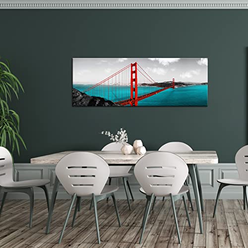 Conipit Xlarge Us City Wall Art Red Golden Gate Bridge Canvas San Francisco Picture Blue Sea Red Bridge Black And White Skyline Artwork For Home Office Decor Framed Ready To Hang 20X56 Inch #TOP4