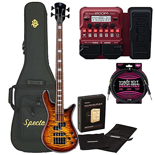 Spector EuroBolt 4 Bass Guitar – Tobacco Sunburst Gloss, Zoom B1X Pedal, ErnieBall Cable, Humidipak Bundle