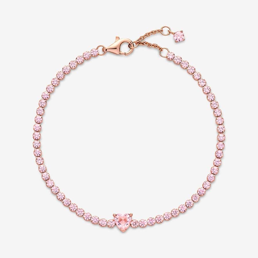 Pandora Sparkling Heart Tennis Bracelet - Rose Gold-Plated Bracelet for Women - Gift for Her Rose & Man-Made Crystal - With Gift Box4