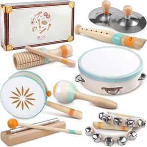 Baby Musical Instruments – Montessori Musical Toys for Toddlers 1-3, Wooden Percussion Instruments Set, Neutral Colors Modern Boho Music Toys for 1 Year Old, Kids Preschool Educational Birthday Gifts