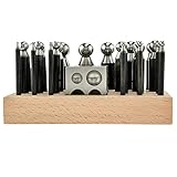 kugelanker straumann Kugelpunzen Set 37 teilig S1 Deluxe. Inhalt: 36 Punzen mit spiegelpolierten Köpfen und eine Würfelanke, alles übersichtlich auf einem Holzsockel angeordnet.
