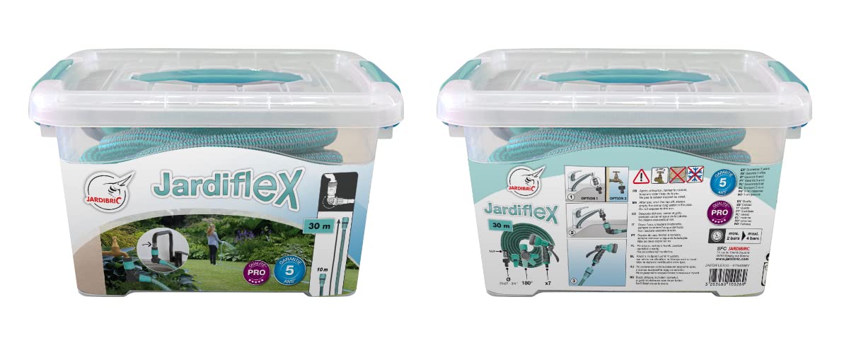 Jardibric - Tuyau Arrosage Extensible 30 m - Tuyau Arrosage Rétractable - Pistolet 7 Jets - Kit Arrosage Jardin