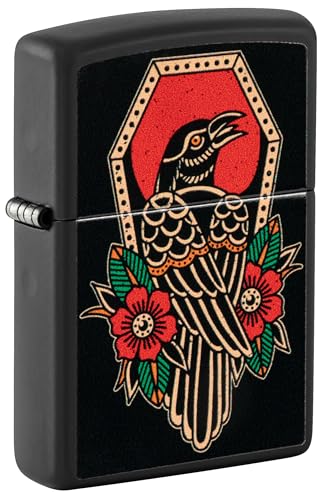 Image of Zippo Crow Tattoo Windproof Lighter - Bold Raven-Inspired Ink Design, Color Image on Matte Finish, Refillable