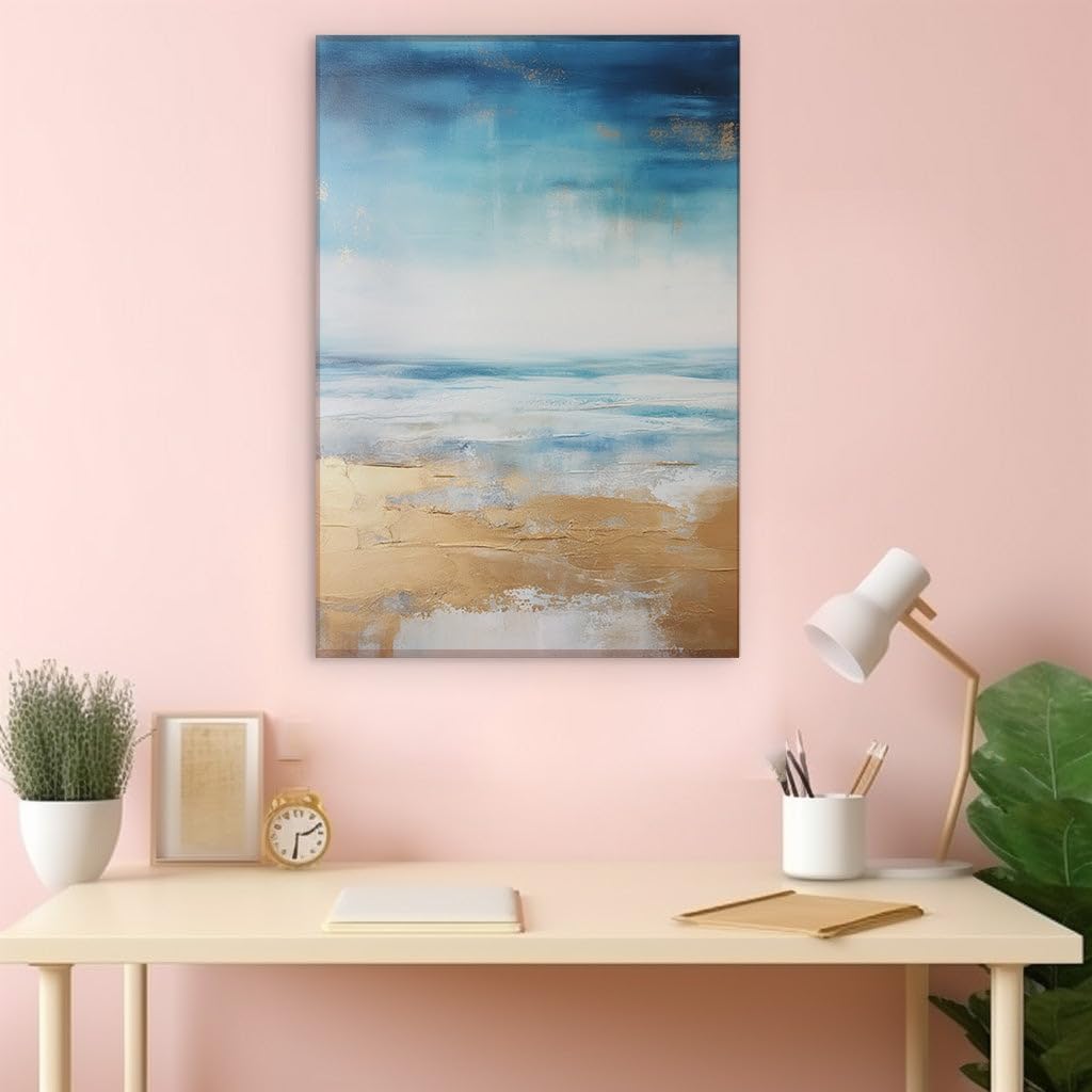 Canvas for Living room. Embracing Serenity: An Abstract Vision of Seaside Tranquility, 27 x 18 inch Canvas Wall Art - Contemporary Masterpieces - Modern Home Decor