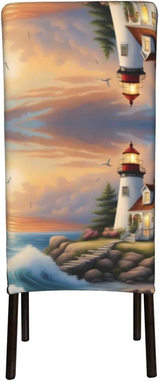 Lighthouse Diamond Painting Prints Protection Cover for Dining Chair - Stretchable Chair Throw Covers for Dining Room, Hotel Event Party