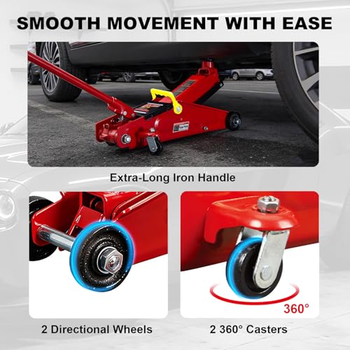 Image of BIG RED T83006 Torin Hydraulic Trolley Service /Floor Jack with Extra Saddle (Fits: SUVs and Extended Height Trucks): 3 Ton (6,000 lb) Capacity, Red