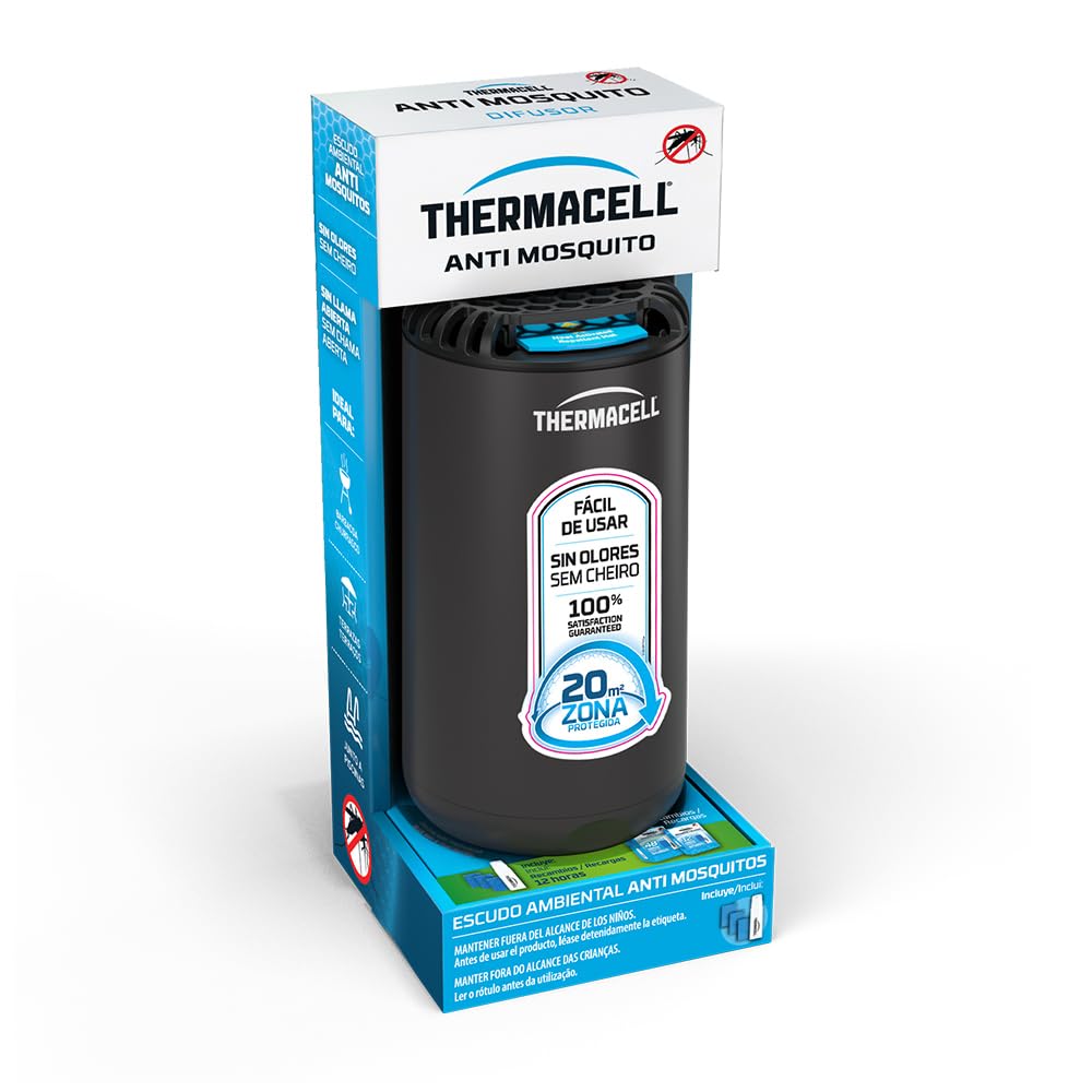 Thermacell Difusor Antimosquitos para Exteriores + Bolsa Exclusiva de Regalo – Protección 20 m², Sin DEET, Negro