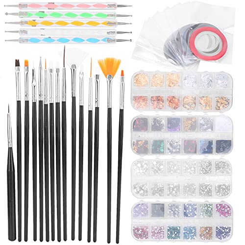 Nail Art Pinsel 3D Nail Art Dekorationen Kit Nail Art Werkzeug Set Nagelpinsel Punktierstift Strass Dekoration…