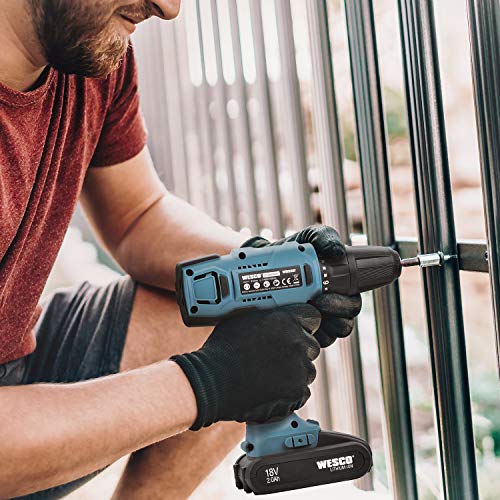 Akku-Bohrschrauber, WESCO 18V 2.0Ah Akkuschrauber mit 13 Stück Zubehör, Drehmomentstufen 21+1, 2-Gang, Bohr max.(Holz… – Bild 5