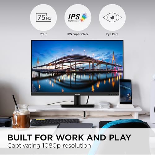 ViewSonic 32 Inch FHD 1080p IPS Computer Monitor, 75Hz Frameless Desktop Monitor with Built-in Speakers, Flicker-Free, Front Controls, HDMI and VGA for Home Office Productivity - Image 3