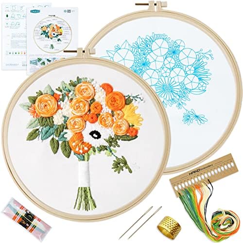 1-Pack Embroidery Kit, Three-Dimensional Flower Pattern Beginner Embroidery Starter Kit,Stamped Embroidery Kits for Adults Beginner with Stitch Instructions, Embroidery Tools