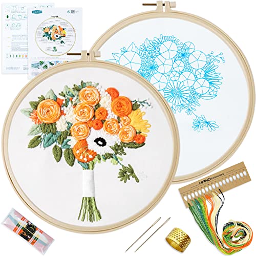 1-Pack Embroidery Kit, Three-Dimensional Flower Pattern Beginner Embroidery Starter Kit,Stamped Embroidery Kits For Adults Beginner With Stitch Instructions, Embroidery Tools #TOP17