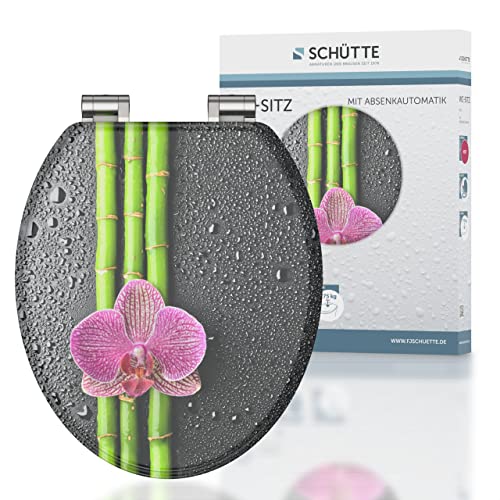Schütte ASIA 80121, Abattant WC avec noyau en bois (MDF) et système d'abaissement automatique, motif de fleurs imprimé sur 3 faces, compatible avec toutes...