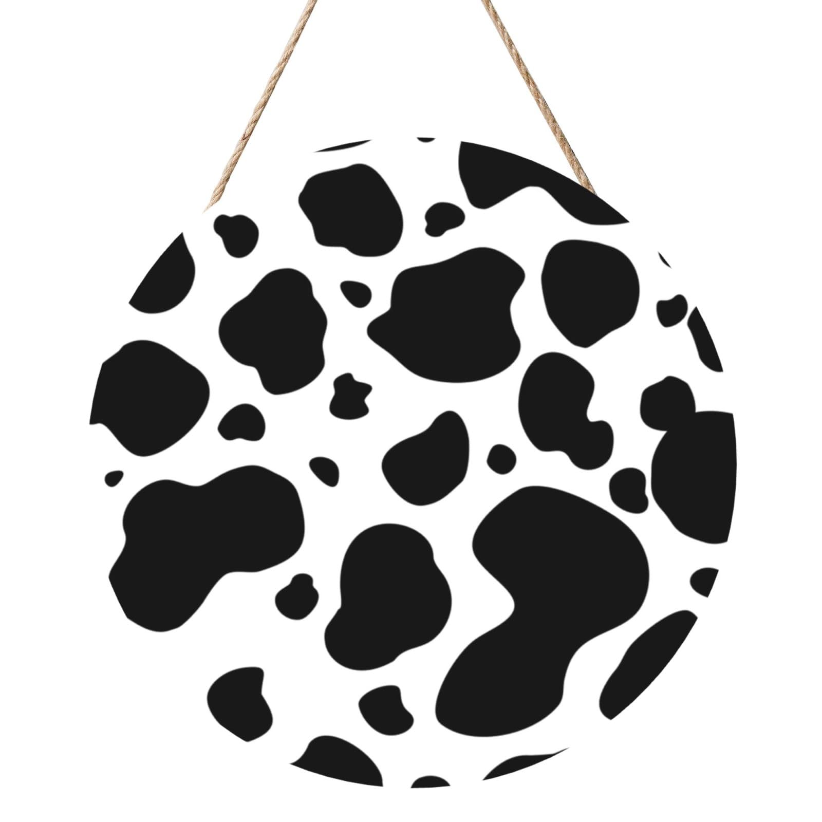 InOmak Cowhide Milk Cow Print, Round Wood Panel Painting 12 in, Wall Hanging Painting For Home
