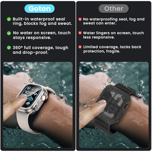 Image of 3 in 1 Goton Waterproof Hard Case for Apple Watch Screen Protector 49mm, 360 Slim Full Protective Tempered Glass Face Cover + Back Hard PC Bumper for iWatch Ultra 3 /Ultra 2 /Ultra, 49mm Titanium