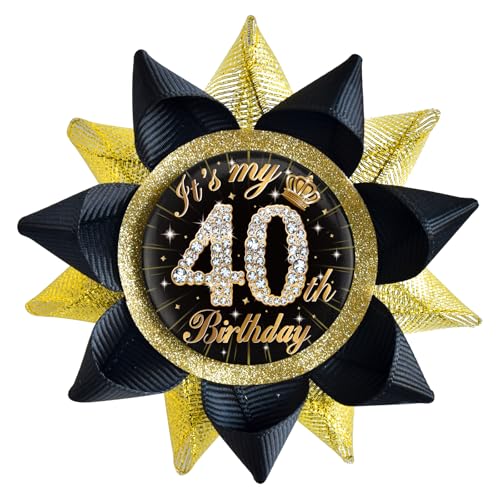 SKJIAYEE It's My 40th Birthday Buttons Pins Handmade(3.8*3.8inch), Black Gold Funny Grosgrain Ribbon Tinplate Badge for Women or Men 40th Birthday Party Decorations Supplies Ideas Gifts Jokes Favors