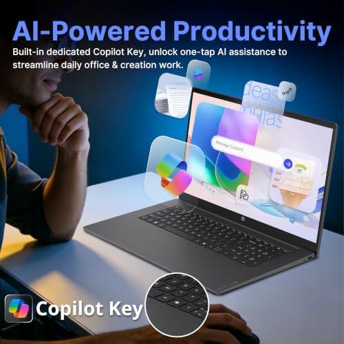 Image of HP OmniBook 17.3 inch FHD Laptop, Intel Core Ultra 7 255U, 16GB DDR5, 2TB Storage (1TB SSD+1TB Docking Station), Intel Graphics, Backlit Keyboard, Copilot+ PC, Win 11, Mica Silver