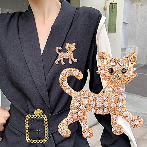 Cute Cat Brooch Pin Crystal Alloy Cat Brooch Sparkling Lucky Cat Brooch For Woman Girl Teens (Gold) #TOP1