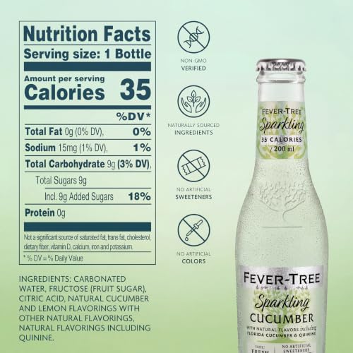 Image of Fever-Tree Sparkling Cucumber - Premium Low Calorie Mixer for Cocktails and Mocktails, 6.8 fl oz Bottles, Pack of 4 - Naturally Sourced, Non-GMO