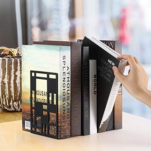 Book Ends, Bookends, Bookends Heavy Duty, Book Ends for Book Shelves, Decorative Metal Book Stopper (Black 3 Pair) for Bookworms Gifts, Abstract Desgin Book Dividers Holders Stand for Office, Library