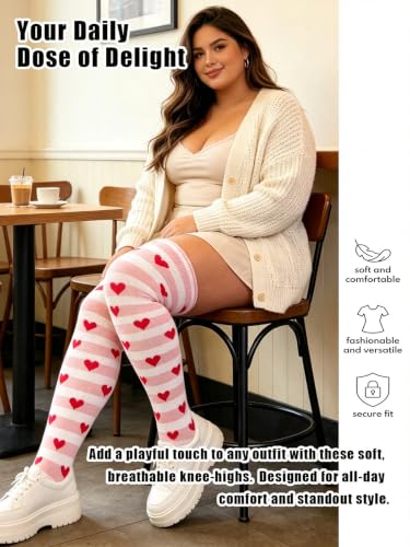Image of YELAIVP Plus Size Thigh High Socks Extra Large Stripe Over Knee High Stockings for Women