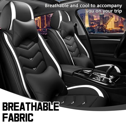 Image of CTDS Car Seat Covers for VW Tiguan 2009-2026, Stylish Sport Seat Cover, Premium Nappa Leather Car Seat Cover. Automobile Seat Covers Sets.(Luxury 2 Seats /Black White)