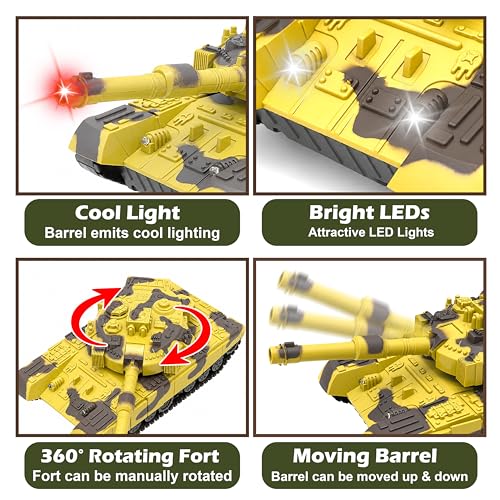 Image of VGRASSP Remote Control Army Tank Toy for Kids with Lights and Sound - Military Vehicle Toy with Rechargeable Batteries and USB Battery Charger - 4 Function RC Battle Tank - Color As Per Stock