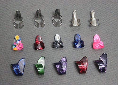 image for jiaoguo 15pcs Stainless Steel Celluloid Thumb Finger Guitar Picks Plec