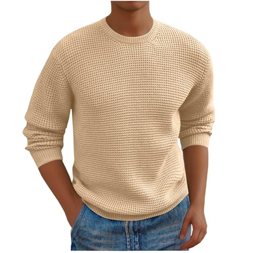 Men's Casual Crew Neck Pullover Sweater Lightweight Loose Comfy Solid Color Long Sleeve Knit Sweaters