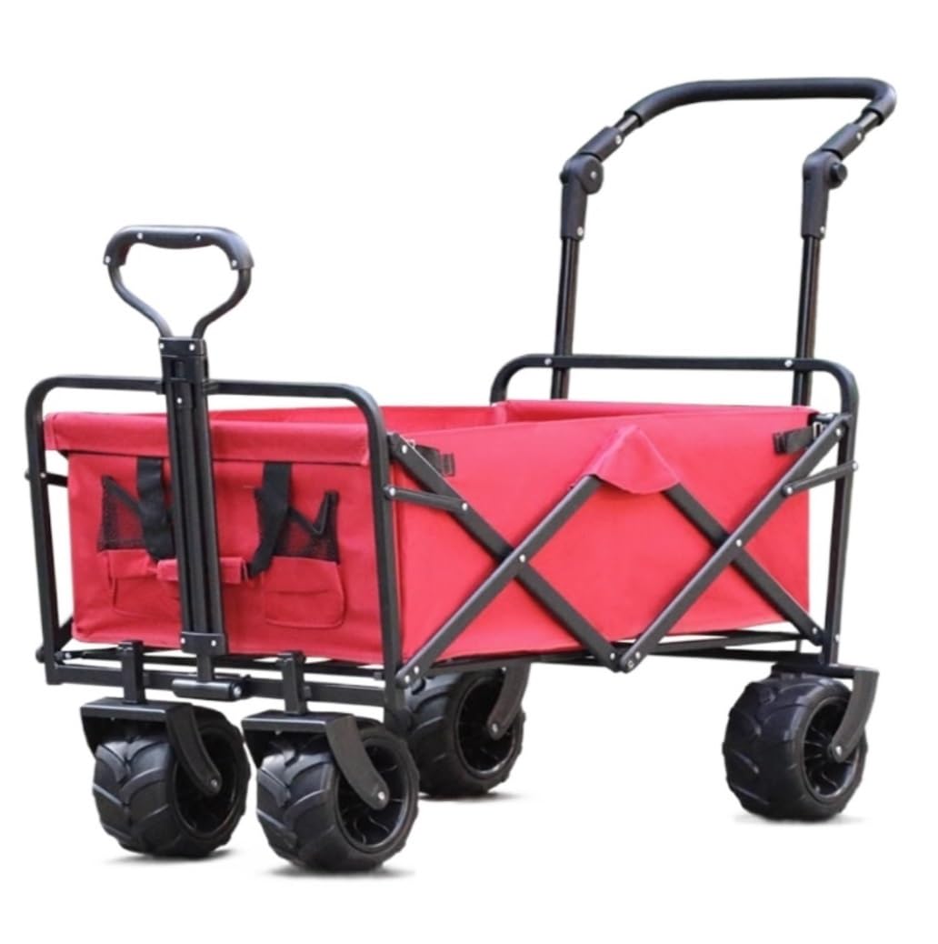 Utili n Garden Cart pieghevole da esterno con manico regolabile Heavy-Du Camping Transport n per Ln Beach e giardinaggio (rosso)