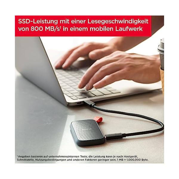 SanDisk Portable SSD 2 TB (externe Festplatte mit SSD Technologie 2,5 Zoll, 800 MB/s Übertragungsraten, robustes Laufwerk, robuste Befestigungsschlaufe aus strapazierfähigem Gummi) grau – Bild 5