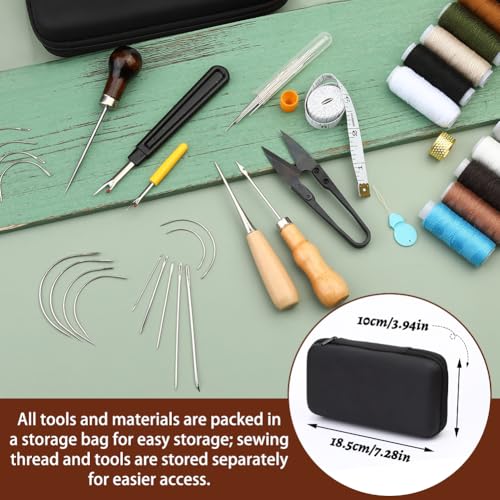 BAGERLA Upholstery Repair Kit, 48pcs Leather Sewing Kit with Upholstery Thread, Sewing Awl, Seam Ripper, Needles, Thimble Leather Stitching Kit for Carseat Carpet Shoes Backpack Repair DIY Crafting - Thumbnail 6