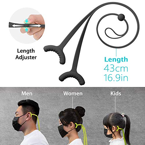 Image of BONE Lanyard Mask Tie (3 Packs), Face Mask Holder, Adjustable & Skin-Friendly Silicone Extender Strap, Ear Savers for Kids & Adults (Black)