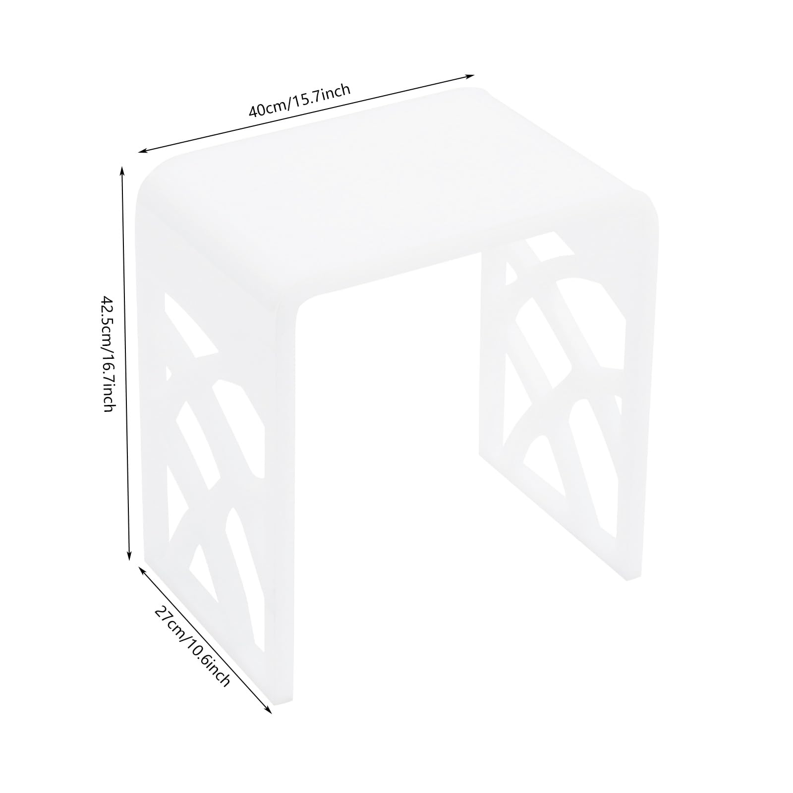 Banco de ducha de acrílico, hasta 300 kg, blanco, taburete de ducha, moderno taburete de ducha de acrílico en forma de U, taburete de baño para baño, salón, entrada, dormitorio (40 x 27 x