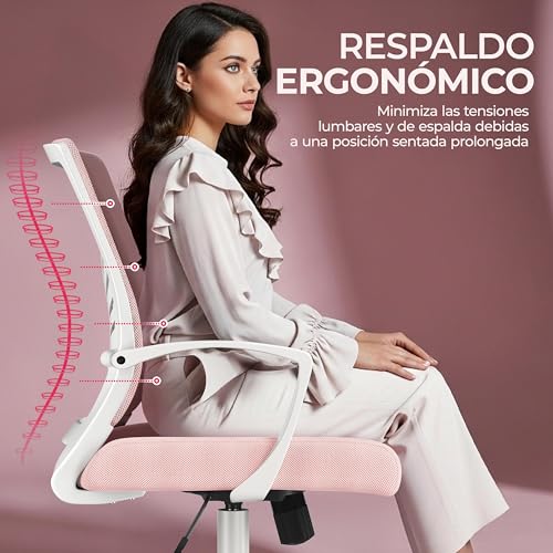 Miniatura 6 de Yaheetch Juego de 2 Sillas de Oficina Malla Función de Inclinación Rosa