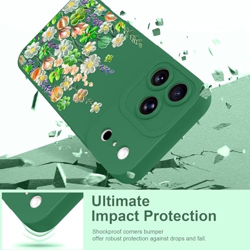 Image of Designed for iPhone 17 Pro Max Case Floral for Women Girls, Green | Cute Oil Painting Flower Pattern Liquid Silicone Phone Case [Full Camera Protection] Slim Soft TPU Protective Cover