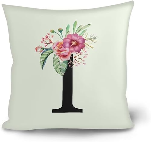 Fundas de almohada decorativas del alfabeto, fundas de almohada con estampado floral de la letra I, fundas de almohada cuadradas suaves, fundas de