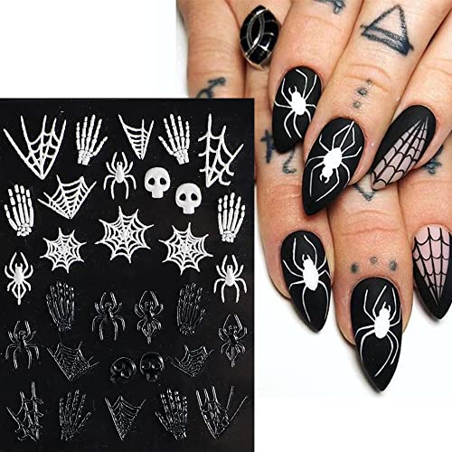 3D Embossed Halloween Nail Art Stickers Decals 5 Sheets 5D Self-Adhesive Pegatinas Uñas Scream Horror Ghost Skull Hands Spider Web Nail Supplies Nail Art Design Decoration Accessories #TOP1