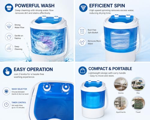 Image of Portable Washing Machine, 16l Mini Washing Machine With Spin Basket, Small Portable Washer Machine Suitable for Underwear Small Clothes Dryer Deep Cleaning, G5