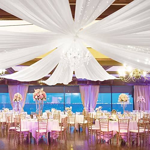 Image of FOTSHARER Ceiling Drapes for Weddings White Ceiling Drapes 5x20FT Wide 4 Panels Tulle Curtain Panels Ceiling Ceiling Fabric Draping Fabric for Bedroom Ceremony Chiffon Curtain Backdrop Decorations