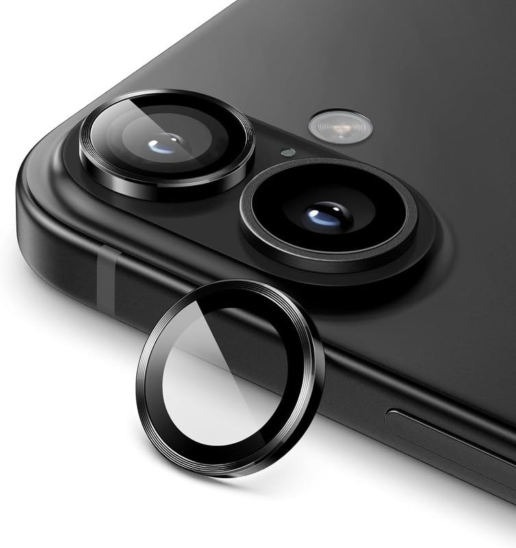 Image of Skinomi Camera Lens Protector Compatible with iPhone 17 /16 / 16 plus [Anti-Scratch] Premium Tempered Glass Film Aluminum Alloy Lens Ring Cover -Desert Titanium