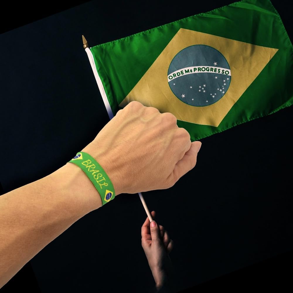 Bracelet en tissu drapeau du Brésil | Réglable | Bracelet vert-jaune pour montrer votre fierté | Soutien à la Canarinha et symbole de joie | Cadeau pour les Brésiliens