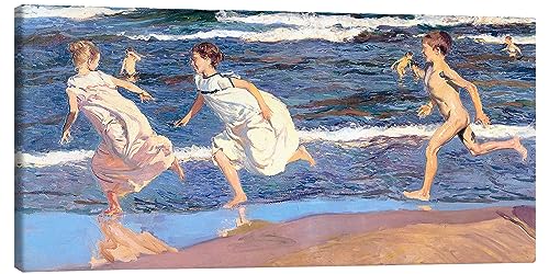 Posterlounge Corriendo por la playa Lienzo de Joaquín Sorolla y Bastida 40 x 20 cm Azul Cuadros Decoración para la pared