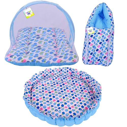 Image of Toddylon Baby Bedding Set New Born Baby Bed Mosquito Net | Carry Bag|Sheets | Essentials Combo (0-6 Months) (4PCS Set)