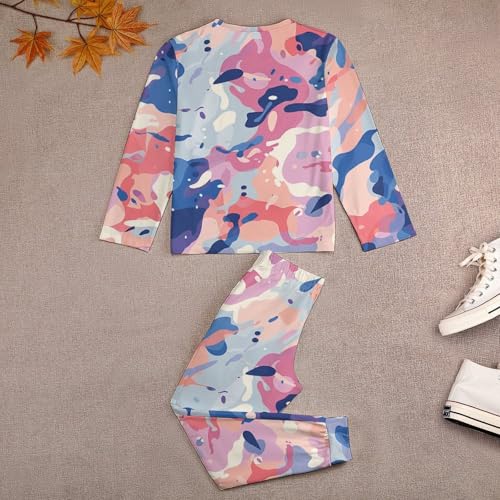 Pink And Purple Camouflage PatternBoys Casual Comfort Pajamas, Long Sleeve Pajama Set110CM4