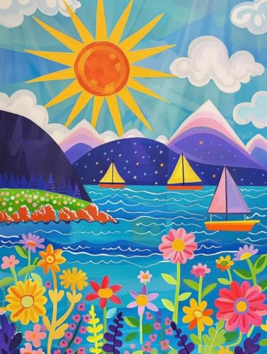 Manualidades pintura con numeros adultos decoracion hogar salon lienzo gigante velero