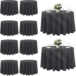 Cuckan 120 Inch Round Tablecloth, 10 Pack Black Stain Resistant and Wrinkle-Free Polyester Table Cover for Wedding, Banquet, Party, Restaurant