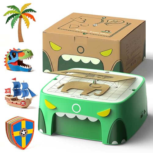 Upgraded Dinosaur Kids Cardboard Cutter for Ages 3+ Safe Bladeless Power Tool for Cardboard Crafts DIY STEM & STEAM Educational Construction Kit Creative Upcycling Gift for Boys & Girls
