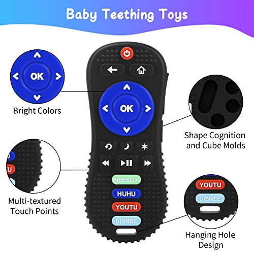 Utezena Silicone Teething Toys For Babies 6-12 Months- 2 Pack Baby Remote Teether And Pacifier Clip Holder With Storage Box, Baby Sensory Chew Toy For Infant & Toddler Boys Girls(Remote, Black) #TOP2