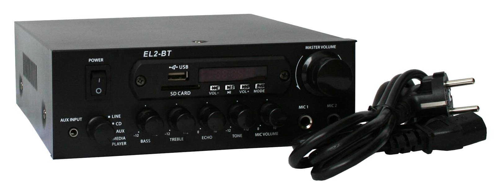 E-Lektron EL-2BT HiFi Stereo Class-D Verstärker mit Bluetooth/FM-Radio / MP3 / Karaoke